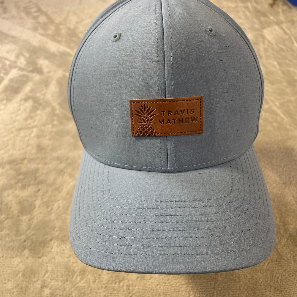 Travis Mathew Hat Cap Mens 110 Flexfit Tech Snapback Blue Golf Pineapple Patch